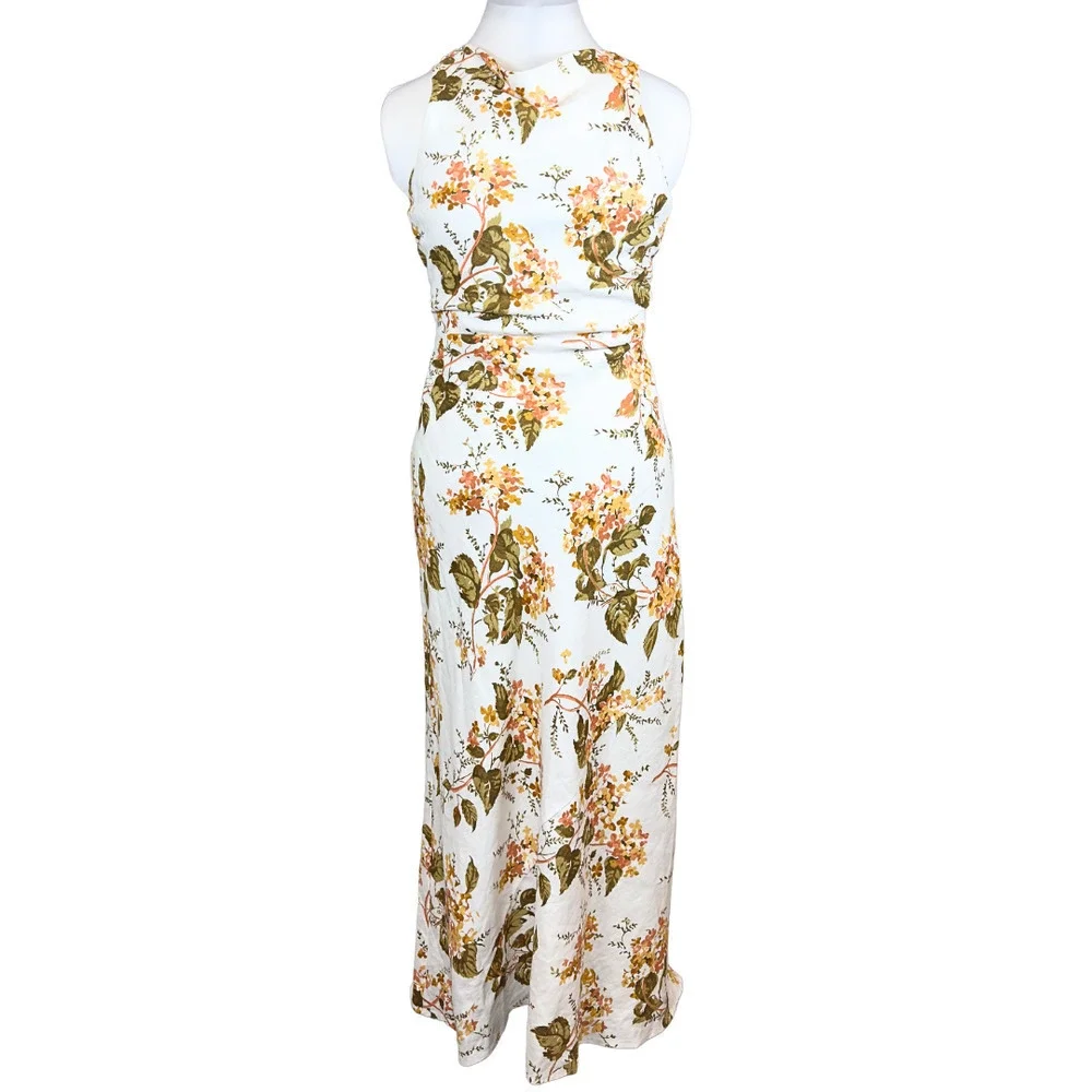 NWT Reformation Maxi Dress White Yellow Floral Cassette‎ Cross Back Draped 10 - Picture 4 of 10